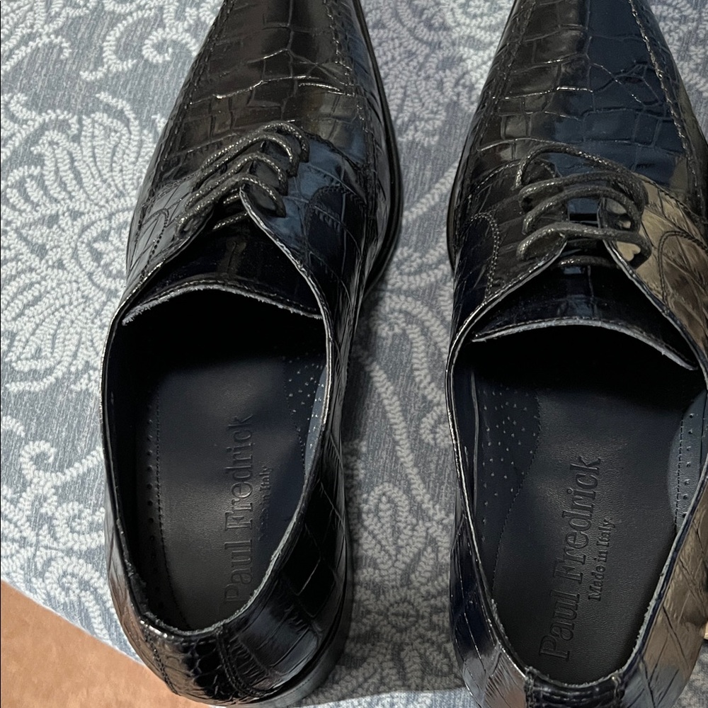 Paul Fredrick Glossy Black Crocodile Oxfords